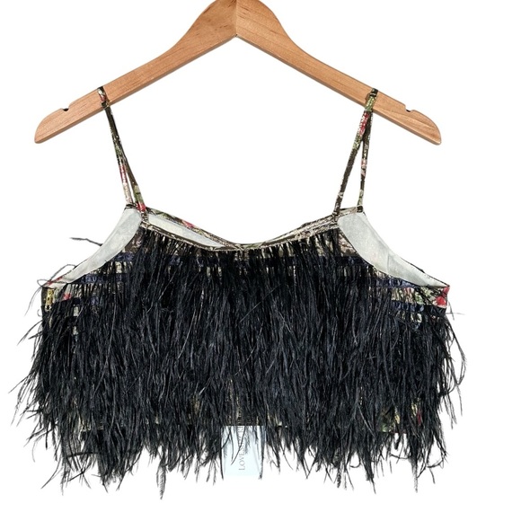 LOVE SHACK FANCY Dusty Metallic Floral Feathered Fringe Hem Crop Top - Picture 6 of 13